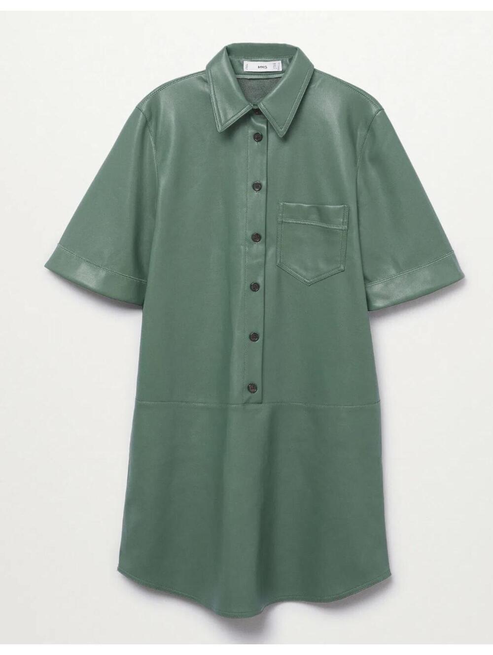 MANGO sage green vegan leather shirt sleeve shirt dress sz 4